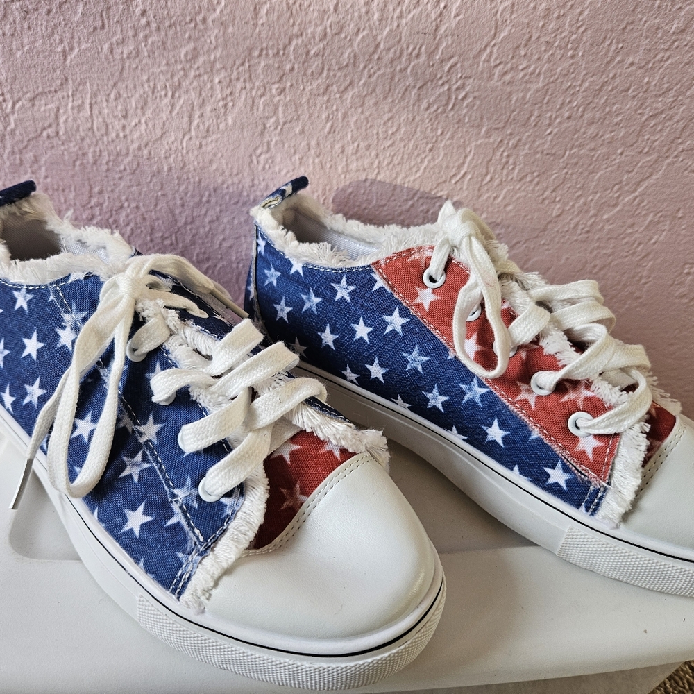 Never worn Star-Patterned Red and Blue Sneakers